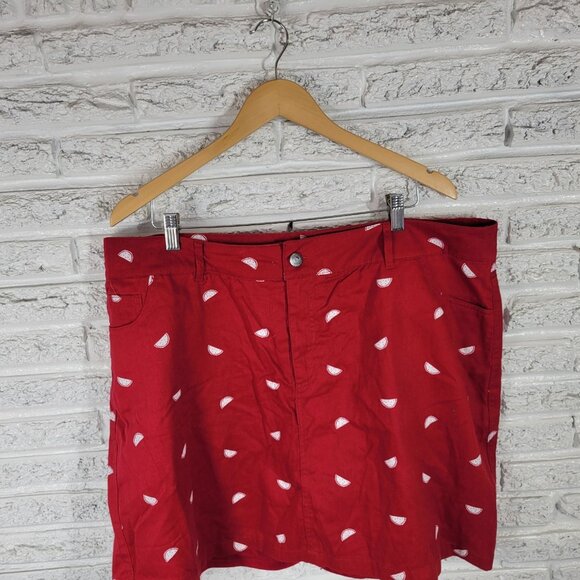 Woman Within Womens Skort 20W Plus Cotton Zip Fly Red Watermelons Casual C10E - Picture 3 of 10